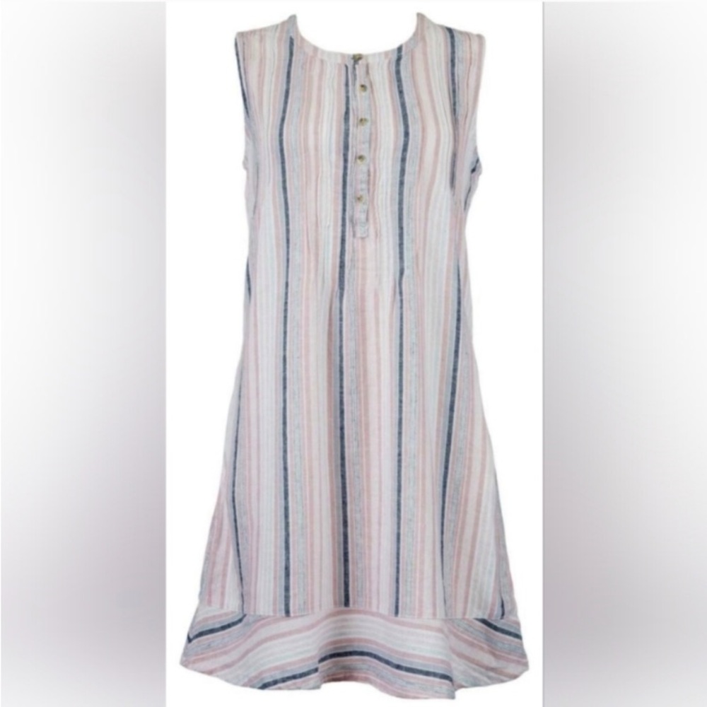 Briggs Large Linen Blend Vertical Stripes Sleeveless Pullover Dress-size Large